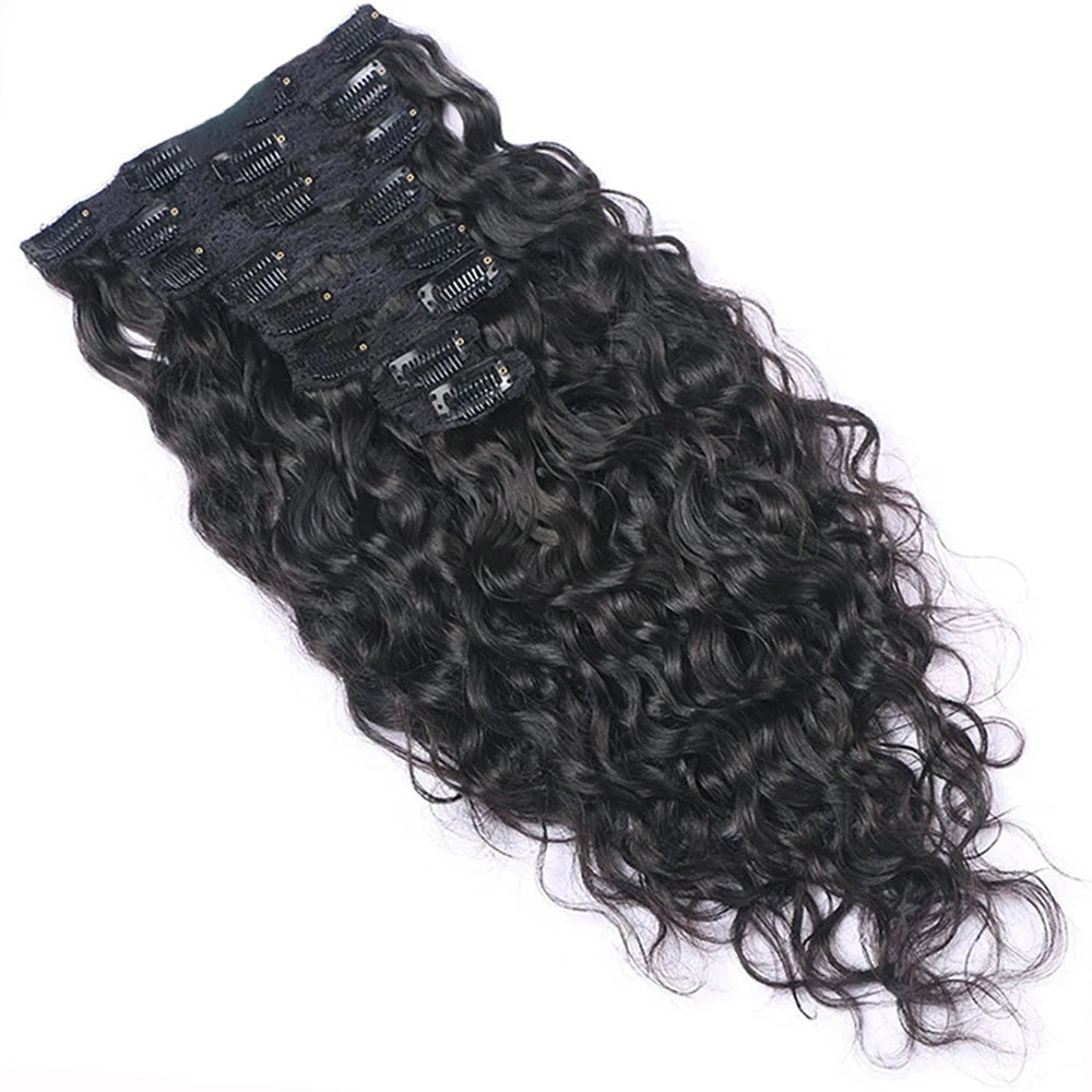 8Pcs 20Clips 120g Brazilian Hair Natural Wave Clip Ins 10-26 Inch Black