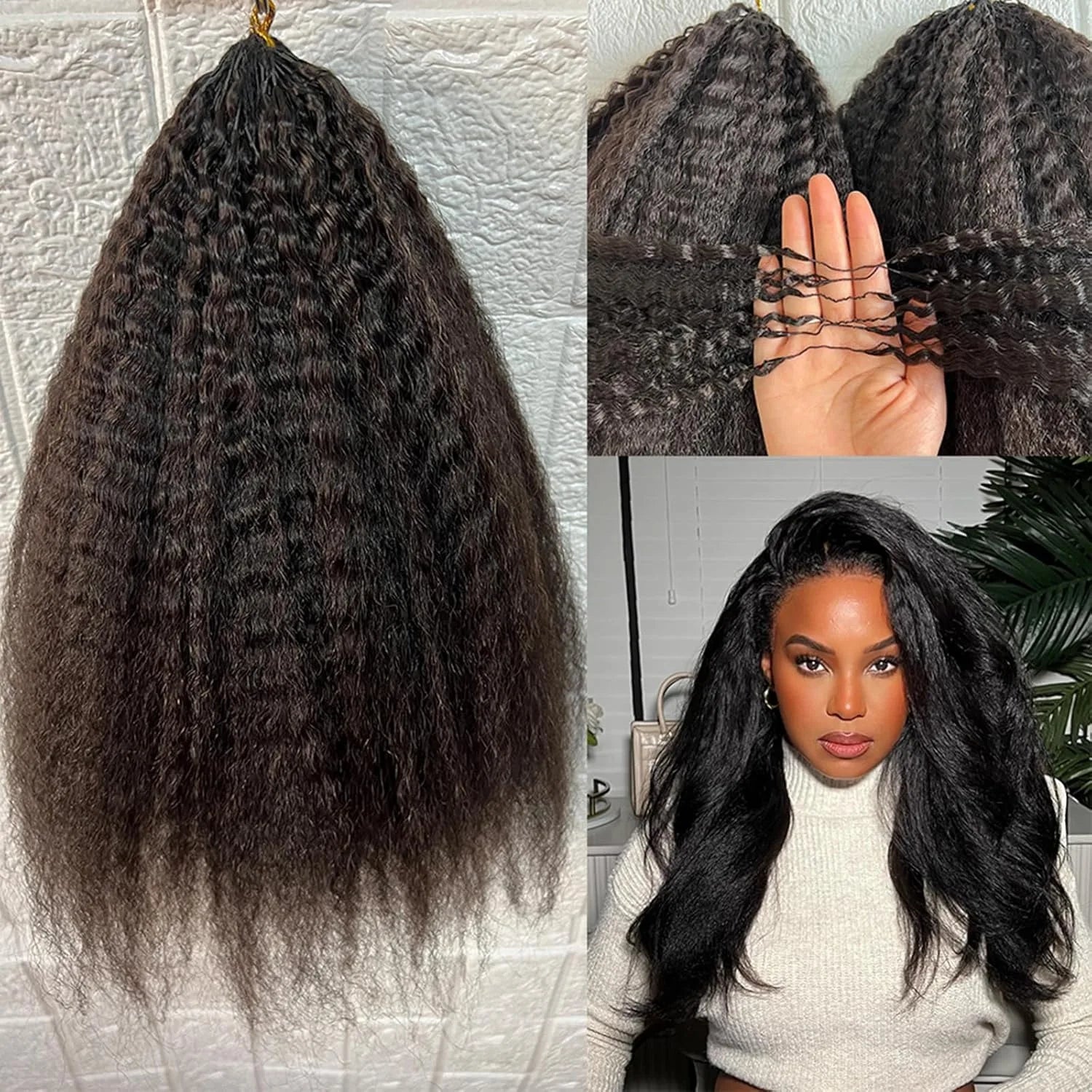 Kinky Straight Feather Crochet Human Hair Extensions | Knotless Boho Braids