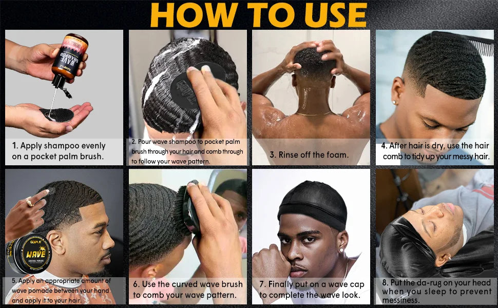 Wave Shampoo for Black Men Wave Cream Hydration Enhance Waves Grease Hair Butter Easy Wash 360 Wave Training Wave Pomade Set