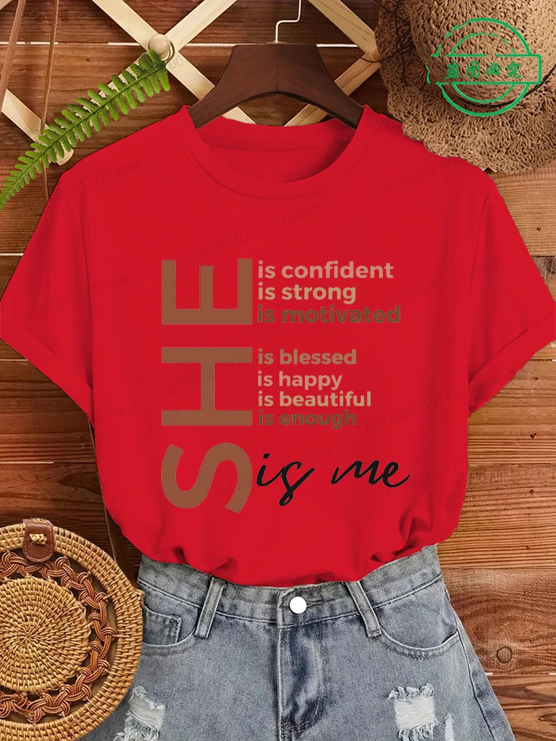 Black Women She Is Me Print T-shirt for Women Short Sleeve Women T Shirt Tops Black History Graphic T Shirts Harajuku Streetwear