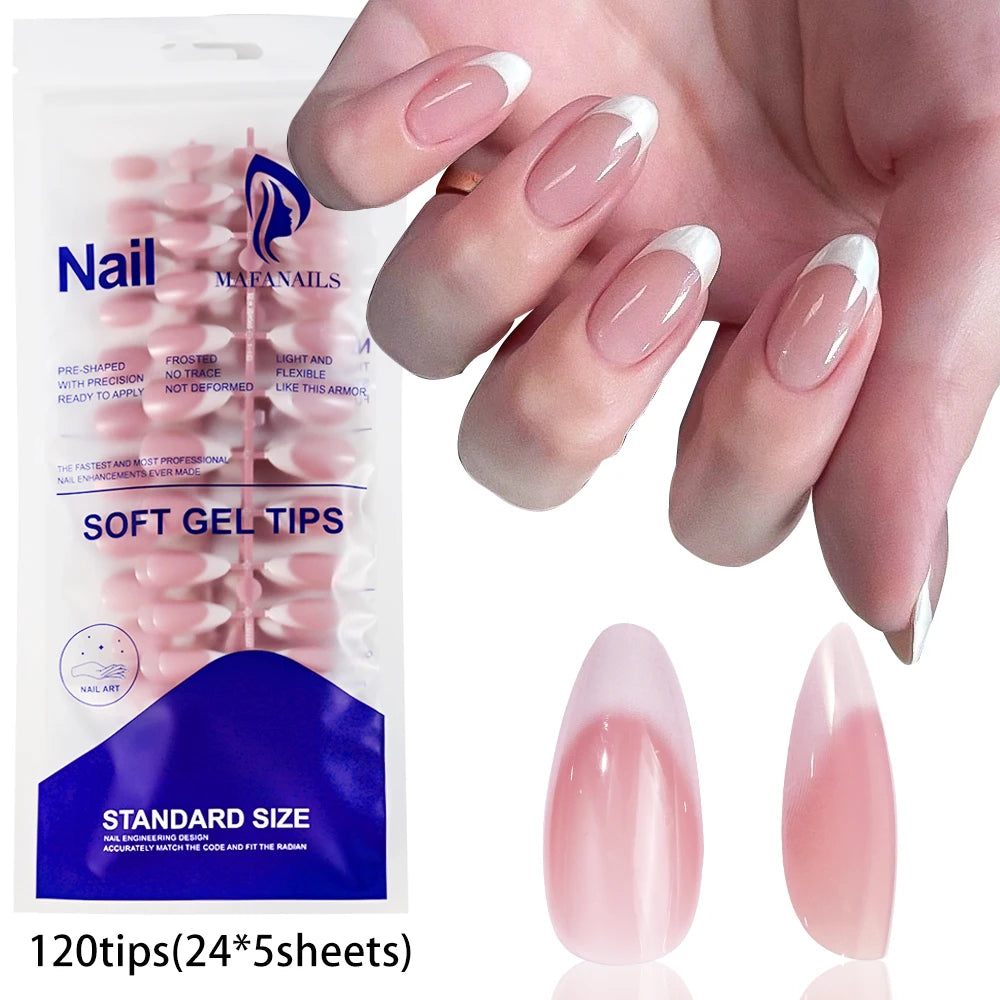 120pcs Nude Pink Gradient Press on Nails Ultra-Tender Almond Gel False nails Simple Full Cover Pink White French Fake Nail Tips#