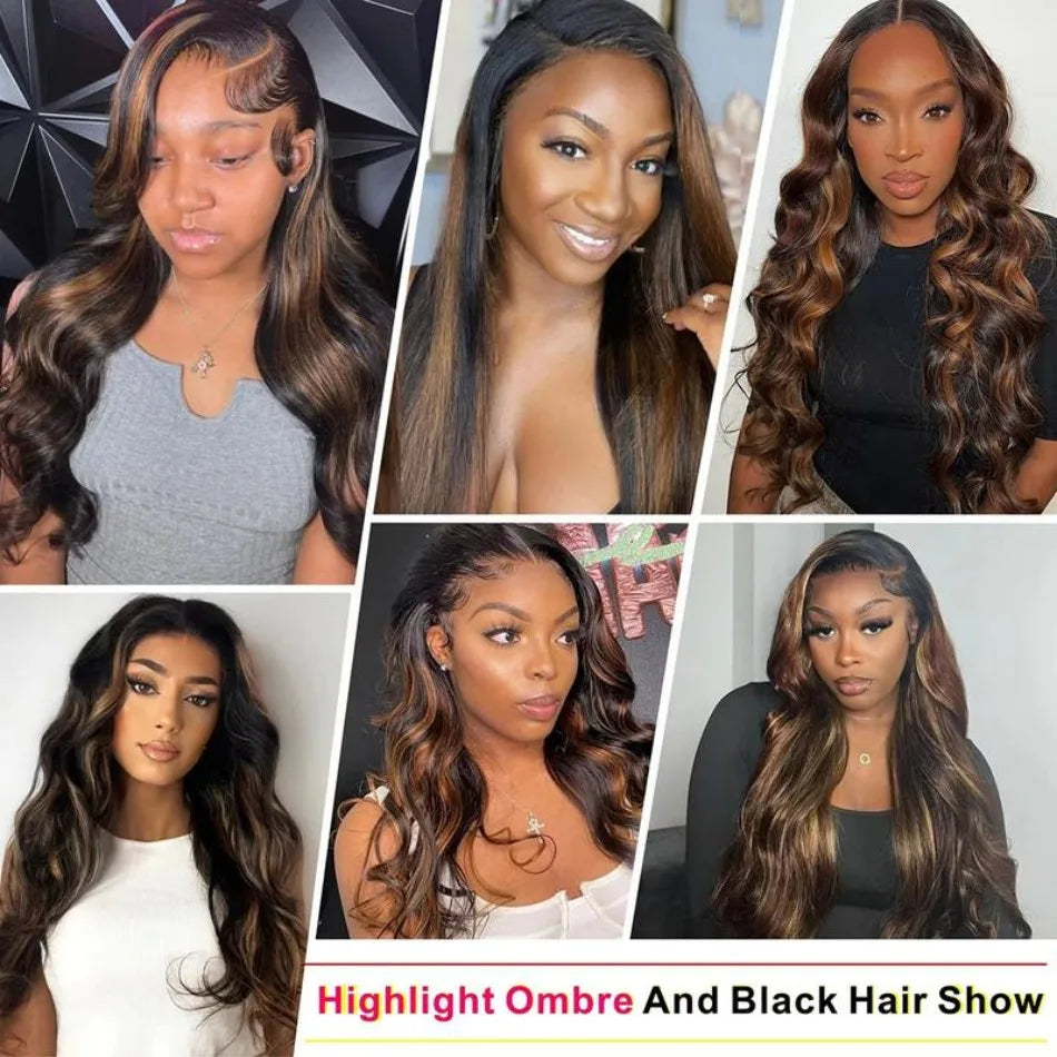 P1B30 Highlight Ombre Body Wave Human Hair Wigs 13X6 Hd Lace Frontal Wig 250 Density Brazilian 13X4 Lace Front Wigs Pre Plucked