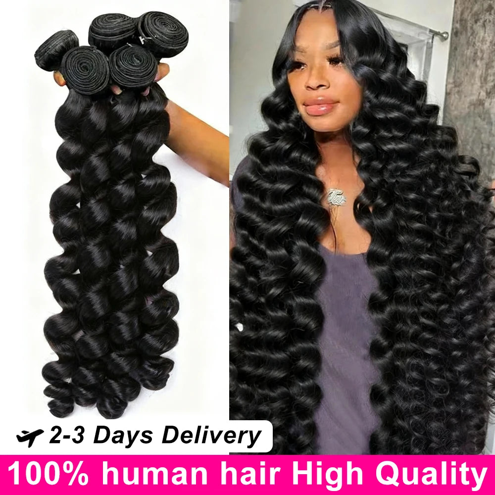 30 32 40 Inch Loose Wave Human Hair 1 3 4 Bundles Raw Virgin Unprocessed Brazilian Loose Deep Wave Human Hair Bundles Extensions