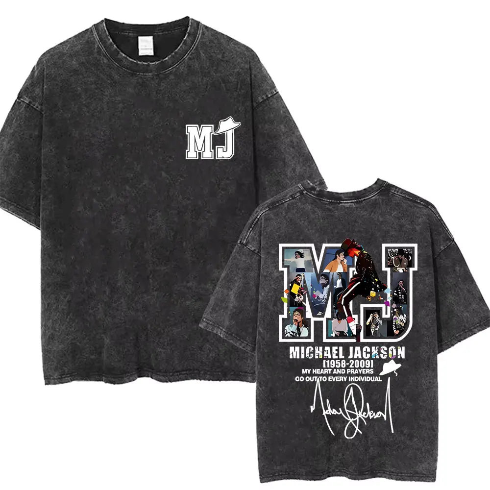 Washed Vintage Michael Jackson Thriller Graphic T-shirt Men Women Fashion Retro Gothic Rock Tshirt Men's Punk Oversized T Shirts