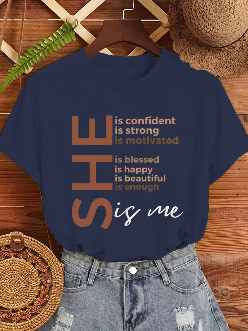 Black Women She Is Me Print T-shirt for Women Short Sleeve Women T Shirt Tops Black History Graphic T Shirts Harajuku Streetwear