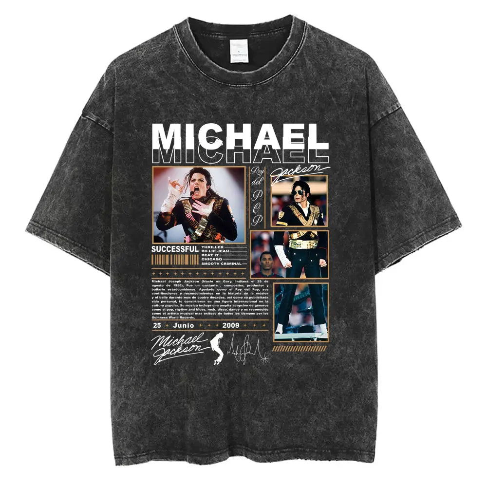 Washed Vintage Michael Jackson Thriller Graphic T-shirt Men Women Fashion Retro Gothic Rock Tshirt Men's Punk Oversized T Shirts