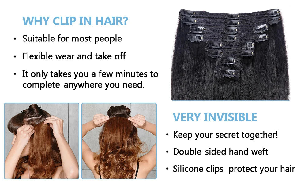 Kinky Straight  100% Remy Human Hair Clips In 120G 8Pcs/Set Full Head For Women