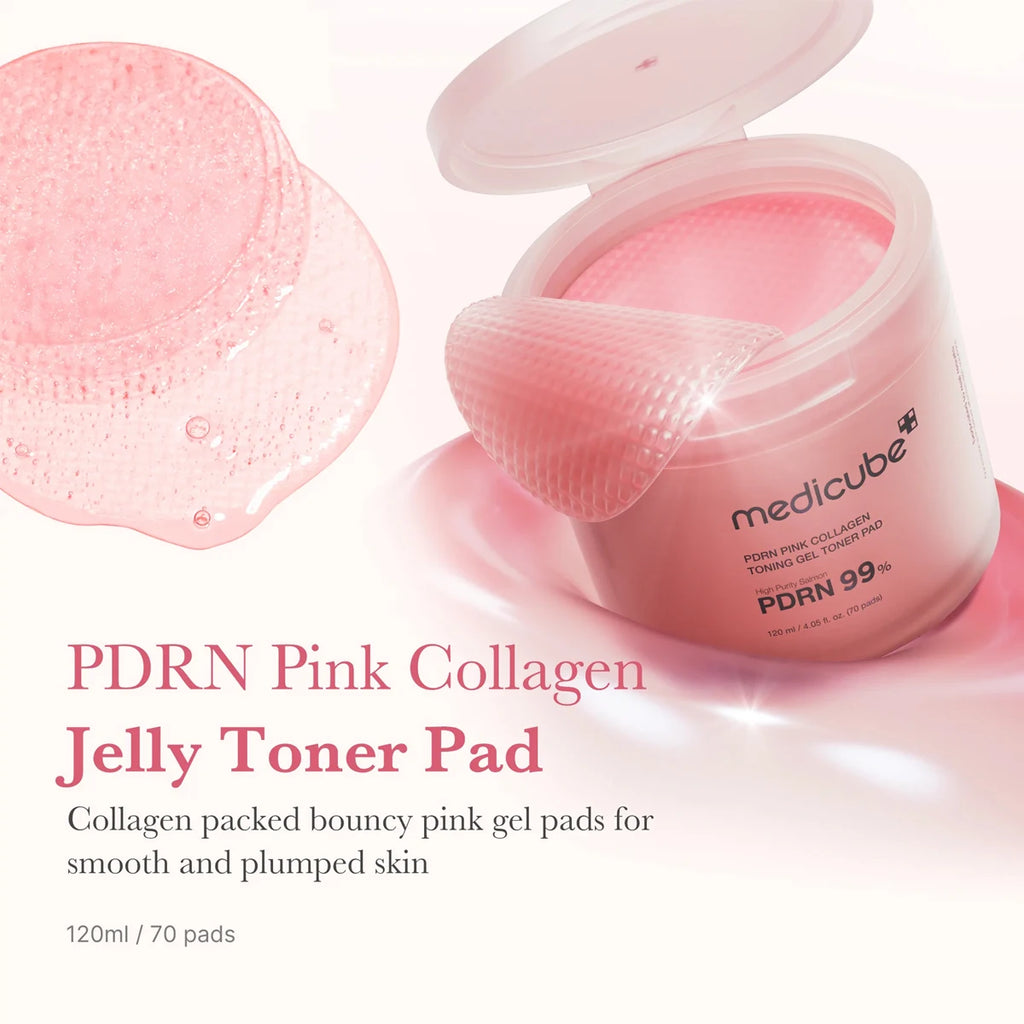 Medicube PDRN PINK COLLAGEN TONING GEL PAD 70pcs,Soft & Skin-Friendly,Soaked Essence,Ample Essence,Korean Skincare,Korean Makeup