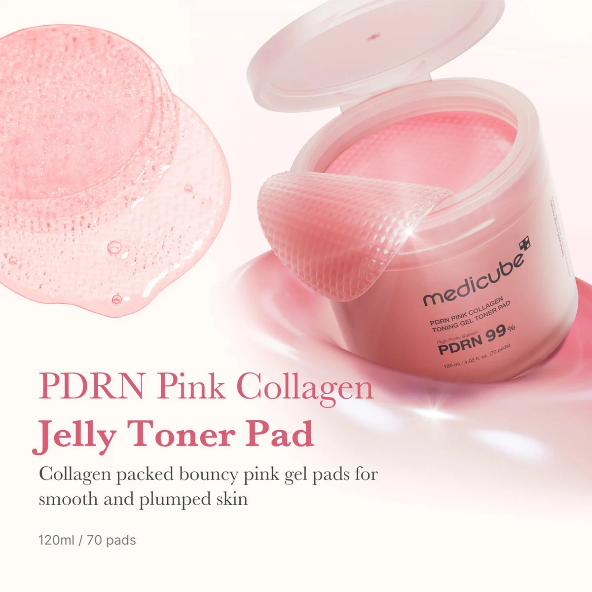 Medicube PDRN PINK COLLAGEN TONING GEL PAD 70pcs,Soft & Skin-Friendly,Soaked Essence,Ample Essence,Korean Skincare,Korean Makeup