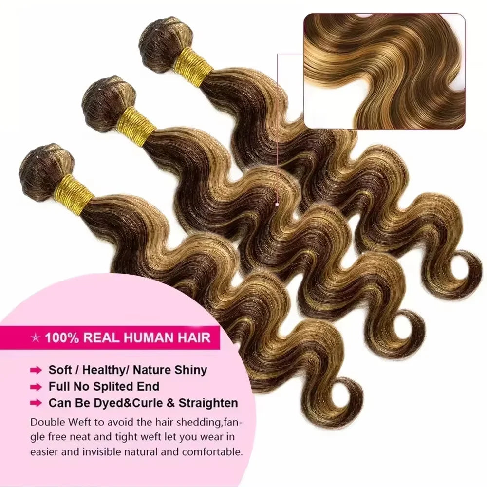 16A Highlight Ombre Body Wave Bundles Human Hair Unprocessed Brazilian Colored 1 3 4 5Pcs Raw Hair Bundles Weave Extensions