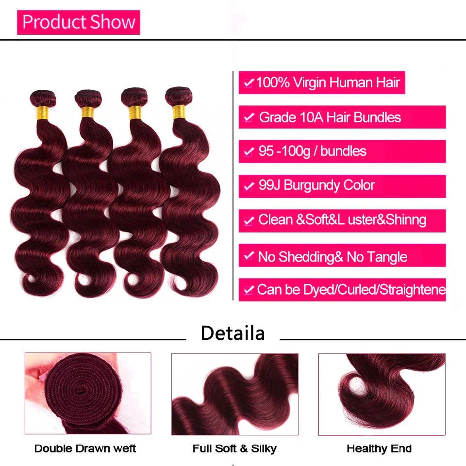99j Body Wave Brazilian Virgin Hair Weave Extension