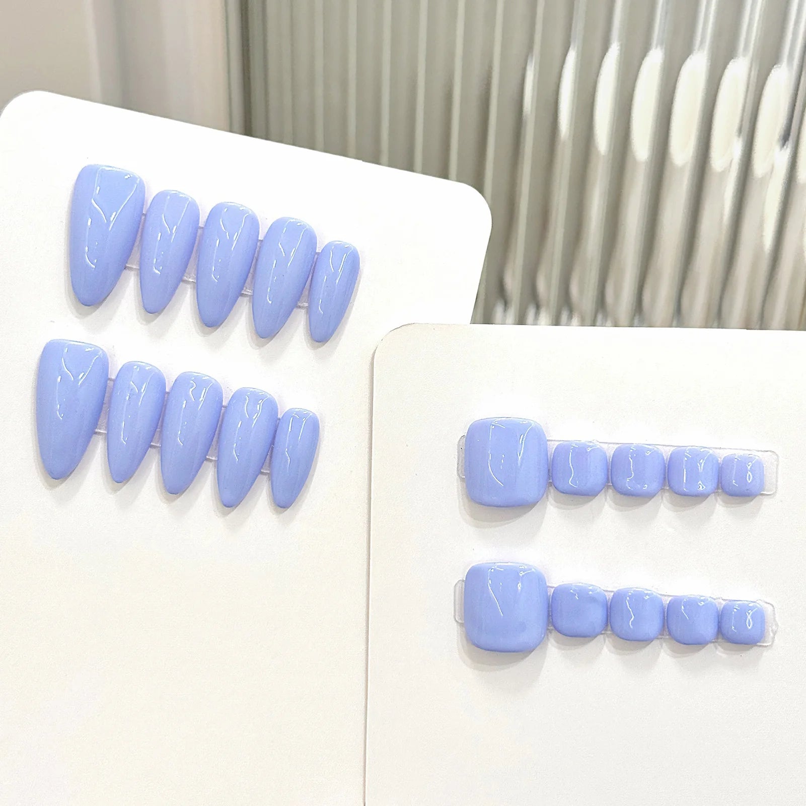 10pcs Handmade Press On Nails Simple Ins Style Light Purple False Nails Wearable Charming Solid Color Finger Toe Manicure Art