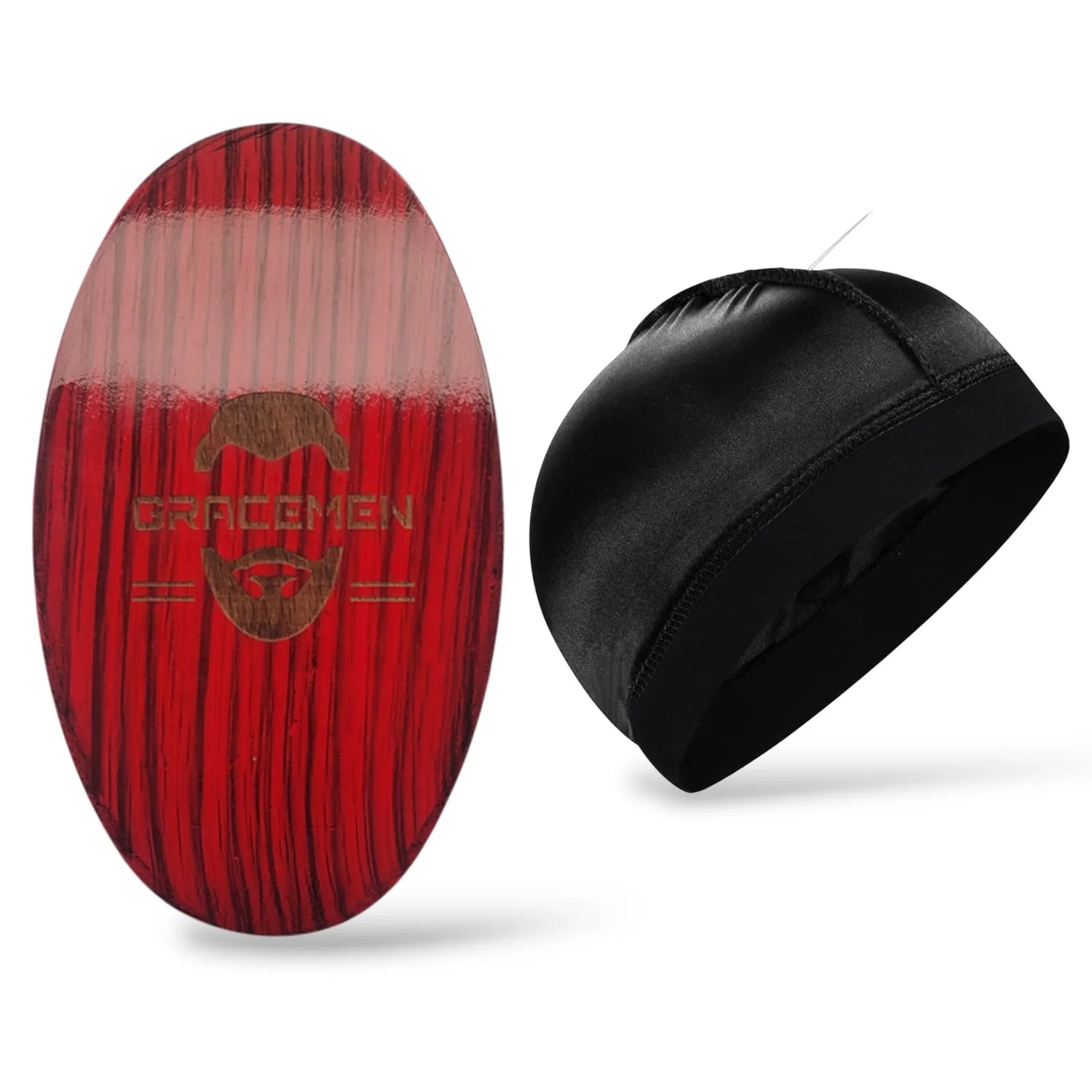 Gracemen 360 Wave Hair Brush for Men with Silky Wave Cap - Also Ideal for Beard Grooming, Curved Medium Stiffness Boar Bristles