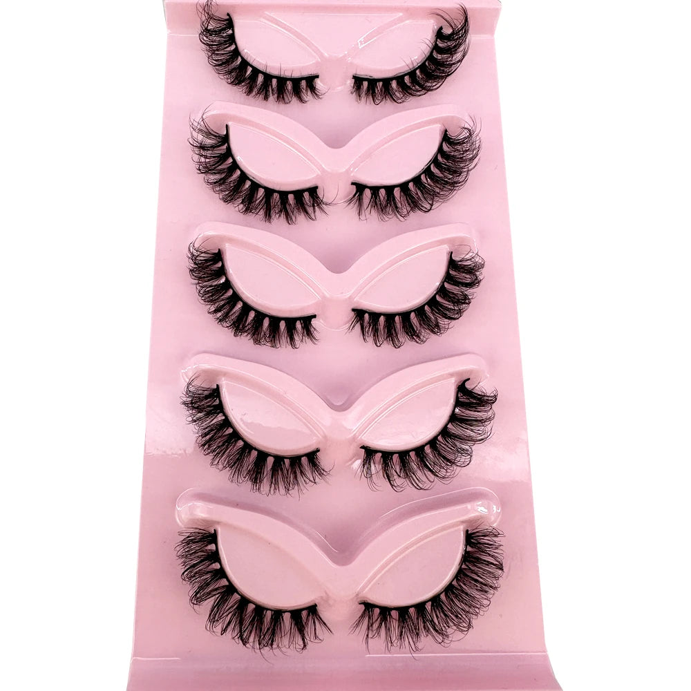NEW 5pairs Classic Hybrid Volume Lashes New Arrival Wispy D Curl Short Russian Strip Lashes Makeup False Eyelashes