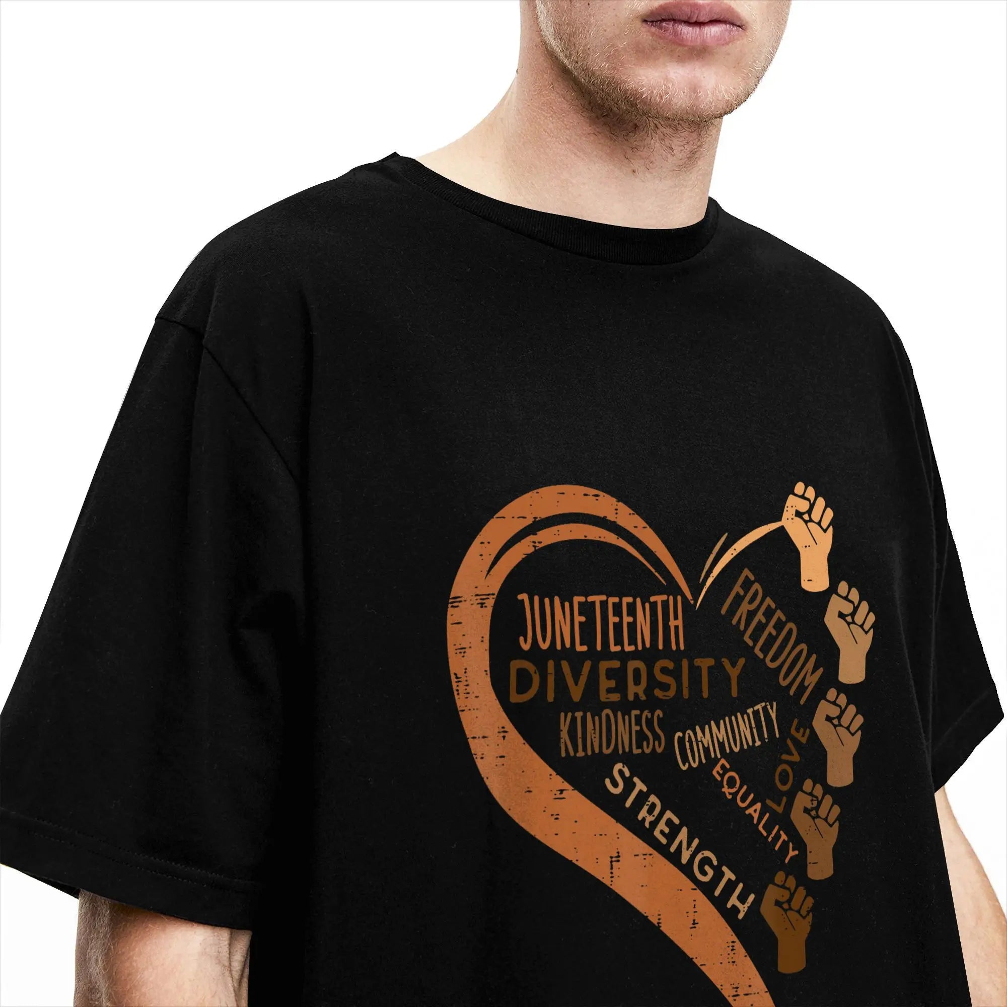Juneteenth Heart Fists Black History Melanin T Shirt Men's  Cotton Casual T-Shirts Crewneck  Tees Short Sleeve Clothes Gift Idea