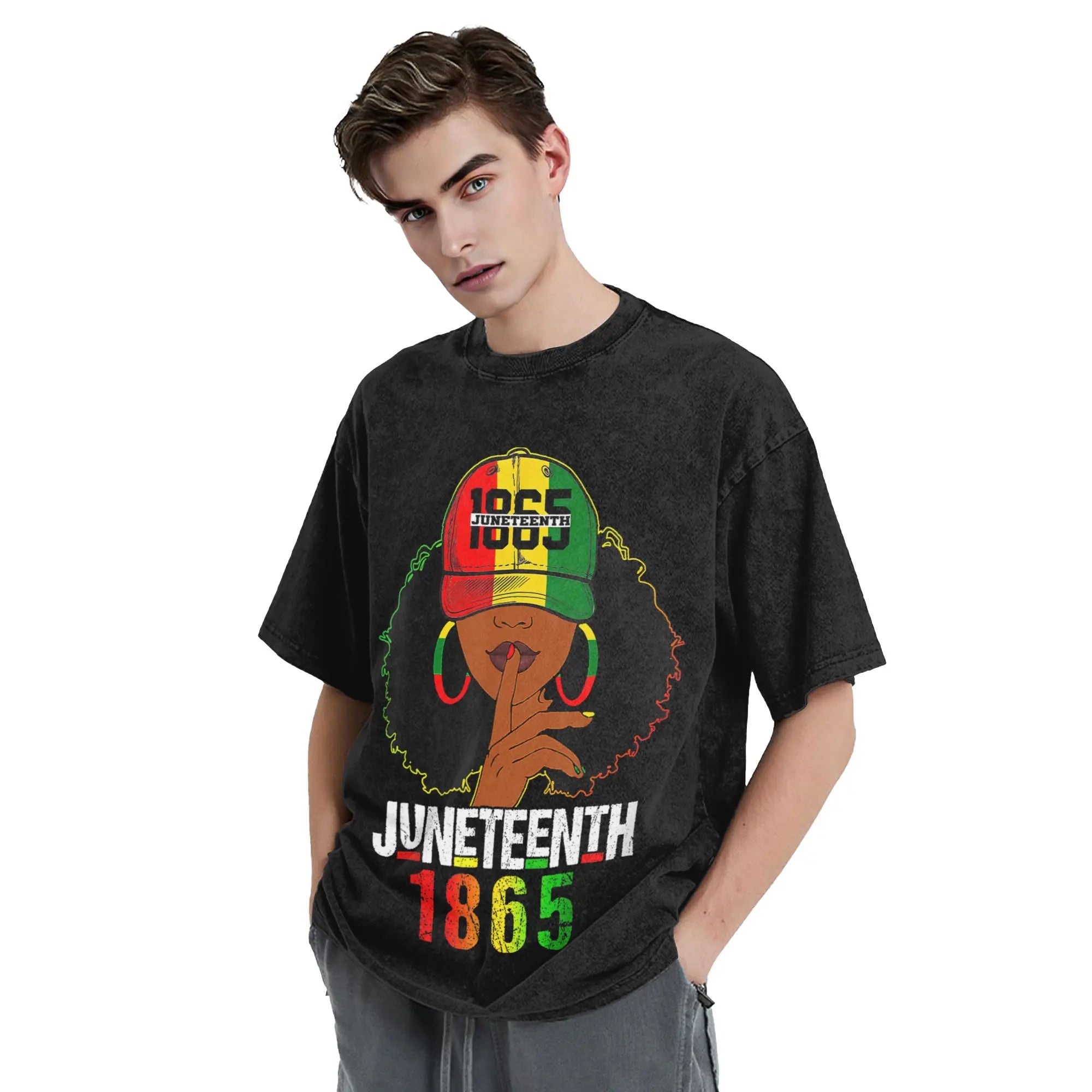 Juneteenth 1865 Black History Month T Shirts Hip Hop Washed Short Sleeve Oversize T-Shirt Men Women Streetwear Summer Tops Tees