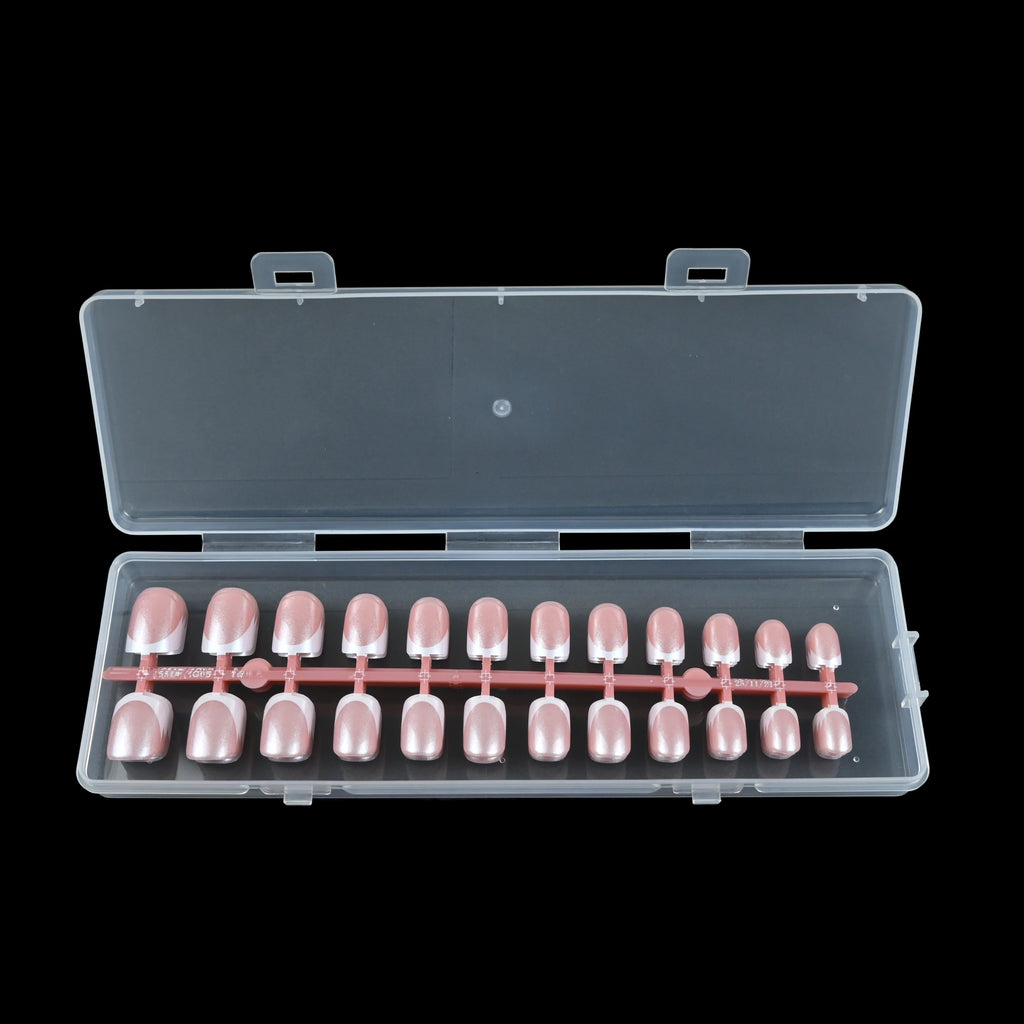 120Pcs Medium-Long Pink French Square Press On Nails. Upgrade your manicure with this brightening, removable nail set. Perfect g