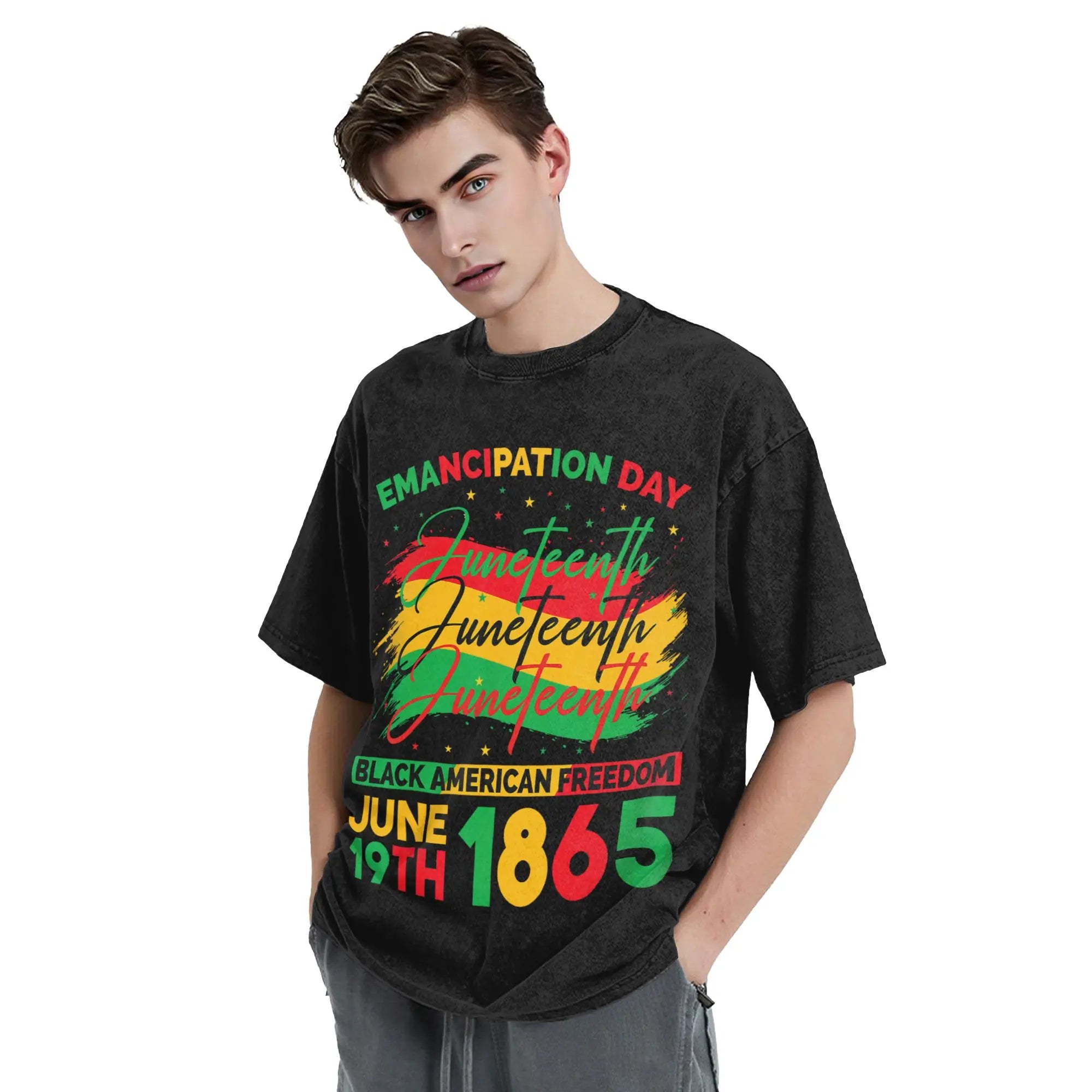 Juneteenth 1865 Black History Month T Shirts Hip Hop Washed Short Sleeve Oversize T-Shirt Men Women Streetwear Summer Tops Tees