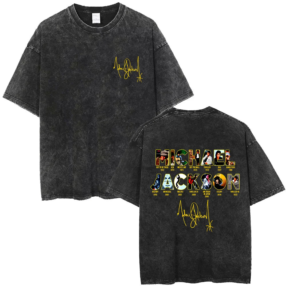 Washed Vintage Michael Jackson Thriller Graphic T-shirt Men Women Fashion Retro Gothic Rock Tshirt Men's Punk Oversized T Shirts