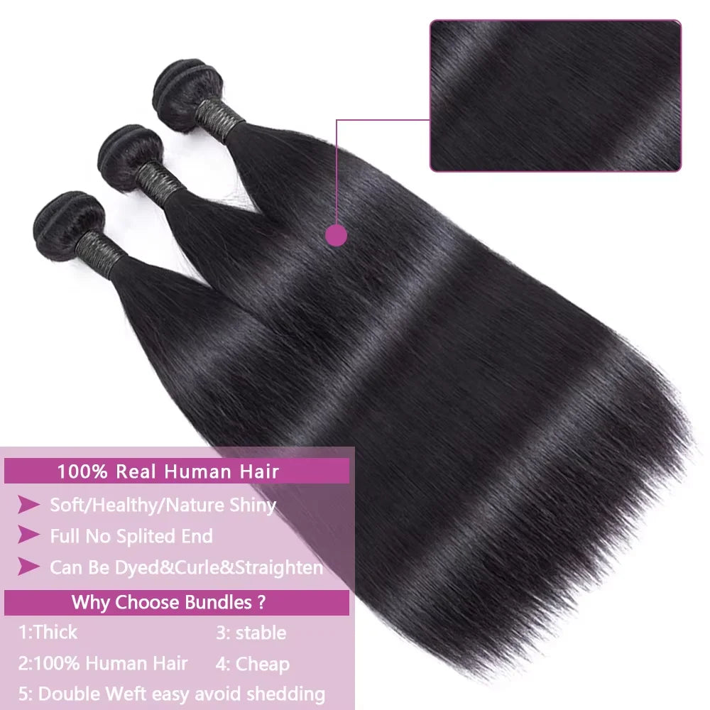 Queenlike 30 Inch Human Hair Bundles Brazilian Raw Hair Weave 1/3/4 Bundles Human Hair 26 28 30 Inch Straight Hair Extensions