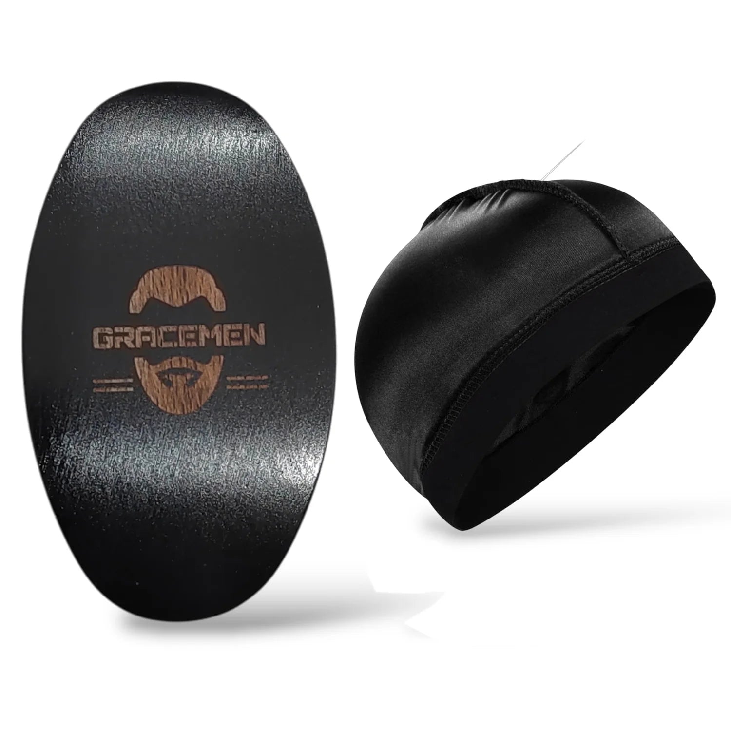 Gracemen 360 Wave Hair Brush for Men with Silky Wave Cap - Also Ideal for Beard Grooming, Curved Medium Stiffness Boar Bristles