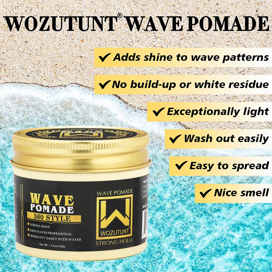Men Shea Butter Wave Control Pomade 360 Style Strong Hold Long Lasting Curly Hair Cream or Brush or Silk Rag Cap Tools Accessory