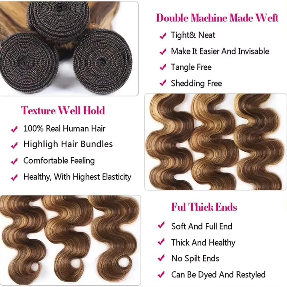 16A Highlight Ombre Body Wave Bundles Human Hair Unprocessed Brazilian Colored 1 3 4 5Pcs Raw Hair Bundles Weave Extensions
