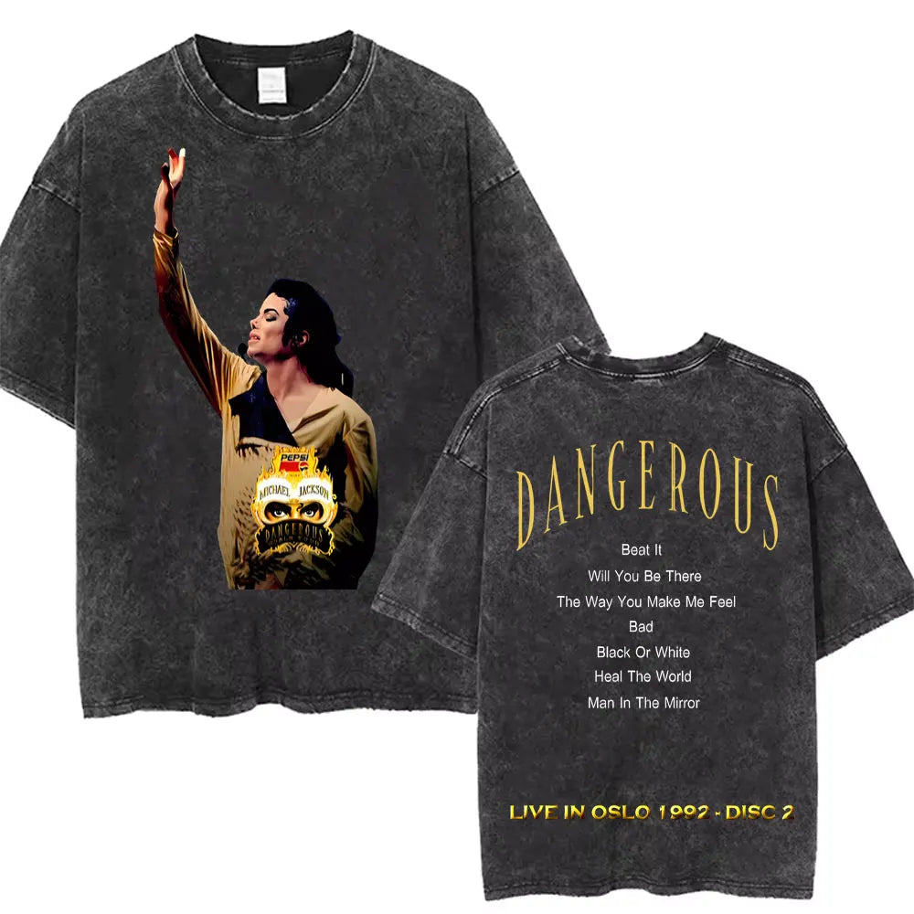 Washed Vintage Michael Jackson Thriller Graphic T-shirt Men Women Fashion Retro Gothic Rock Tshirt Men's Punk Oversized T Shirts