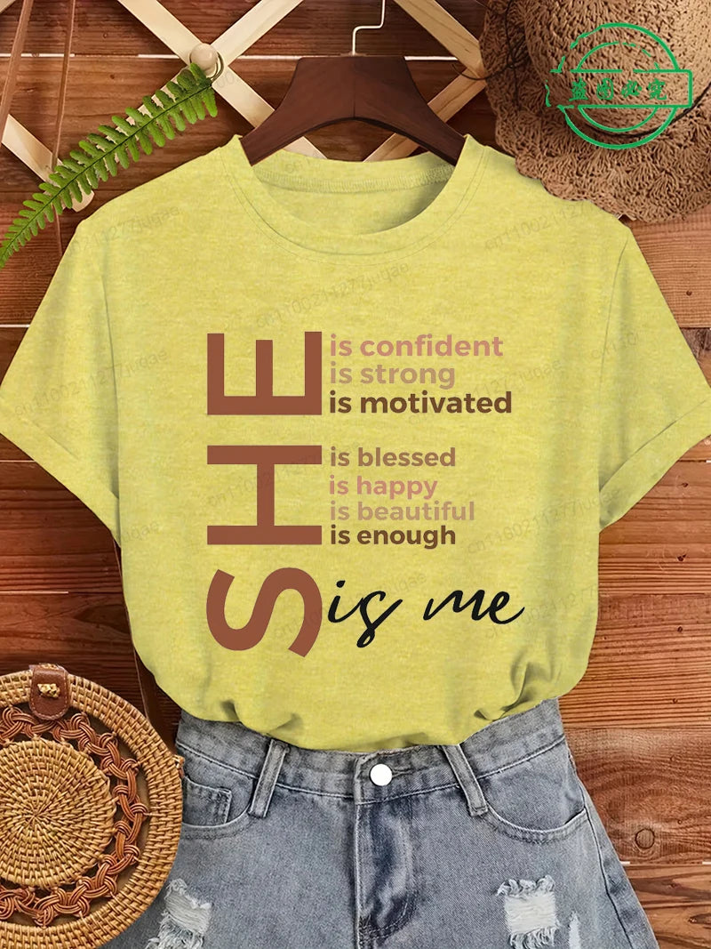 Black Women She Is Me Print T-shirt for Women Short Sleeve Women T Shirt Tops Black History Graphic T Shirts Harajuku Streetwear