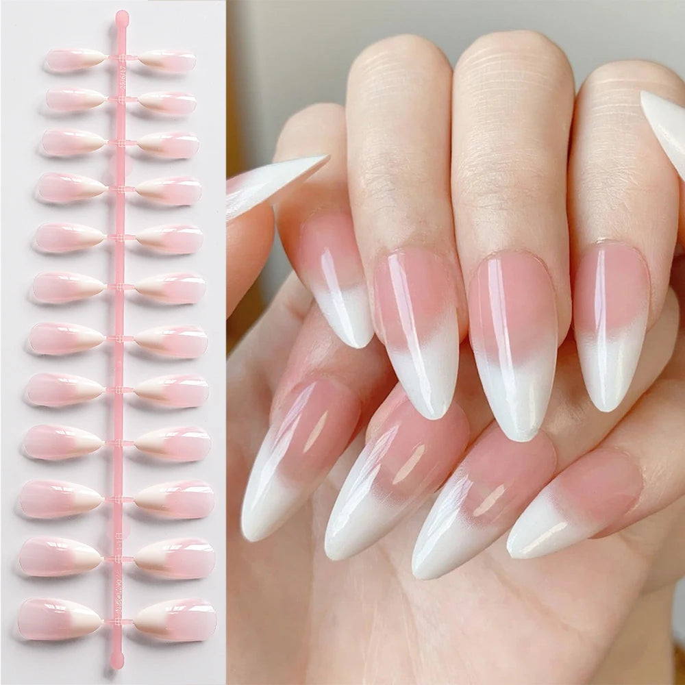 120pcs Nude Pink Gradient Press on Nails Ultra-Tender Almond Gel False nails Simple Full Cover Pink White French Fake Nail Tips#