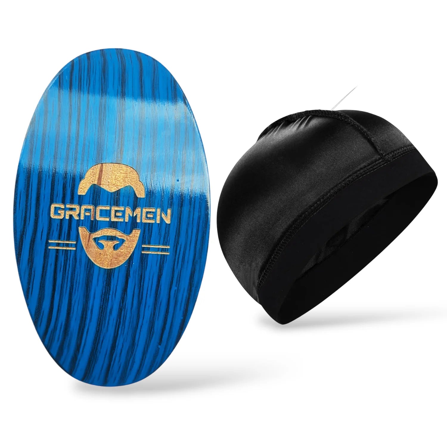 Gracemen 360 Wave Hair Brush for Men with Silky Wave Cap - Also Ideal for Beard Grooming, Curved Medium Stiffness Boar Bristles