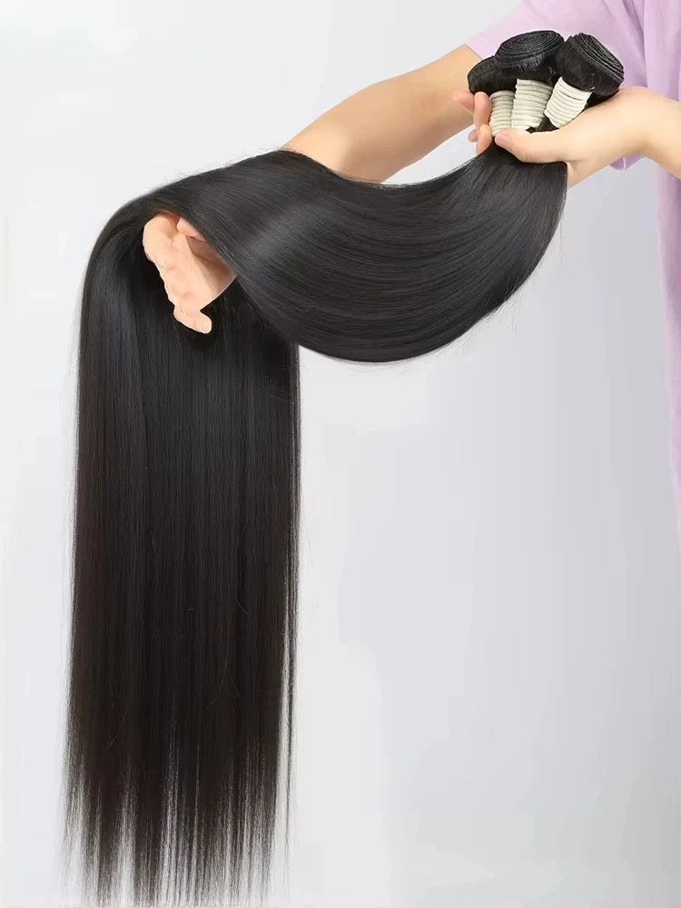26 28 30 40 Inches Straight Human Hair Bundles Brazilian Raw Remy Weave 100% Unprocessed Extension Weft Natural Black For Women