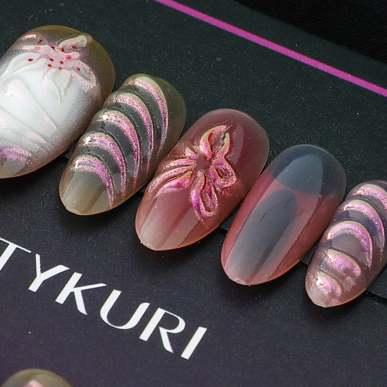 Tykuri Press-On Nails Almond Shape French Style Elegant Purple Fashionable Easy to Use Comes with Tool Kit