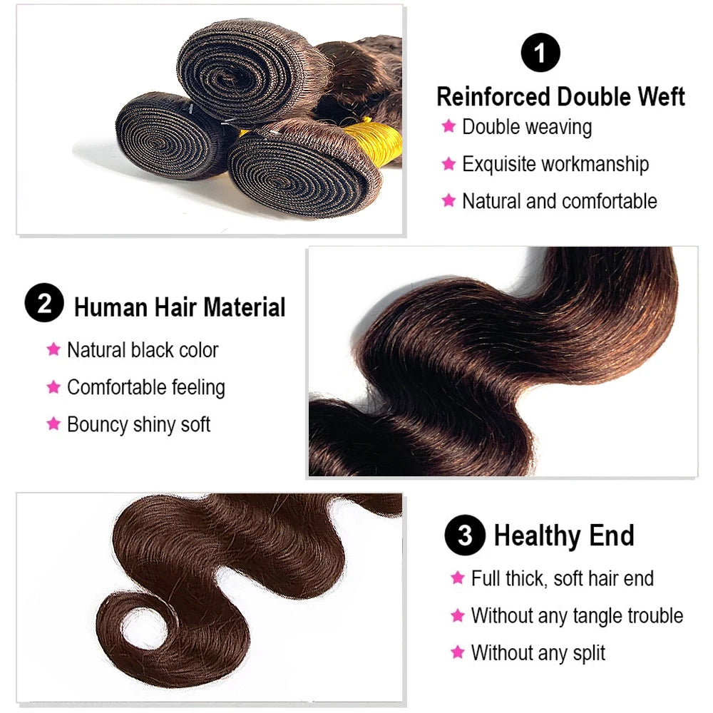#4 Dark Brown Body Wave Bundles 1/3PCS Human Hair Bundles 18-30 Inches Remy Hair Extensions For Women Brazilian Double Weft Draw