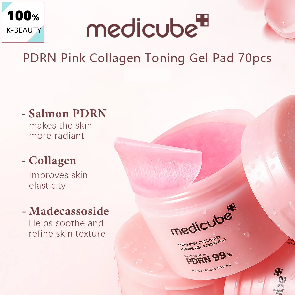 Medicube PDRN PINK COLLAGEN TONING GEL PAD 70pcs,Soft & Skin-Friendly,Soaked Essence,Ample Essence,Korean Skincare,Korean Makeup