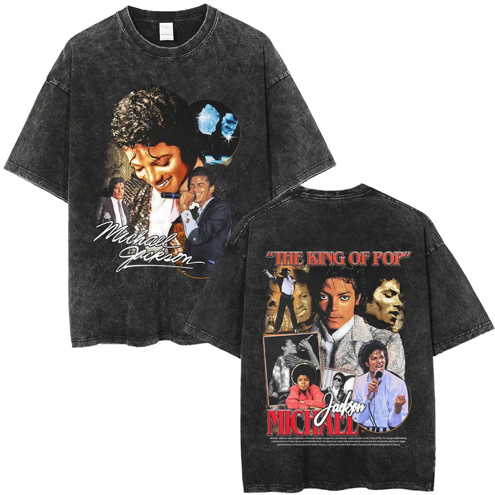 Washed Vintage Michael Jackson Face Graphic T-shirt Men Women Classic Retro Gothic Rock T Shirts Male Hip Hop Oversized T-shirts