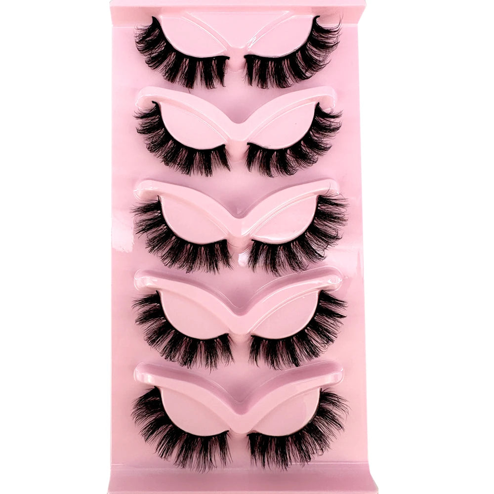 NEW 5pairs Classic Hybrid Volume Lashes New Arrival Wispy D Curl Short Russian Strip Lashes Makeup False Eyelashes