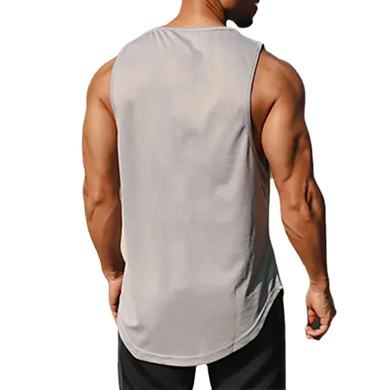 Men Running Vest Gym Tank Tops Quick-drying Fitness Clothing Loose Bodybuilding Sleeveless Shirt Basketball Small mesh Singlets