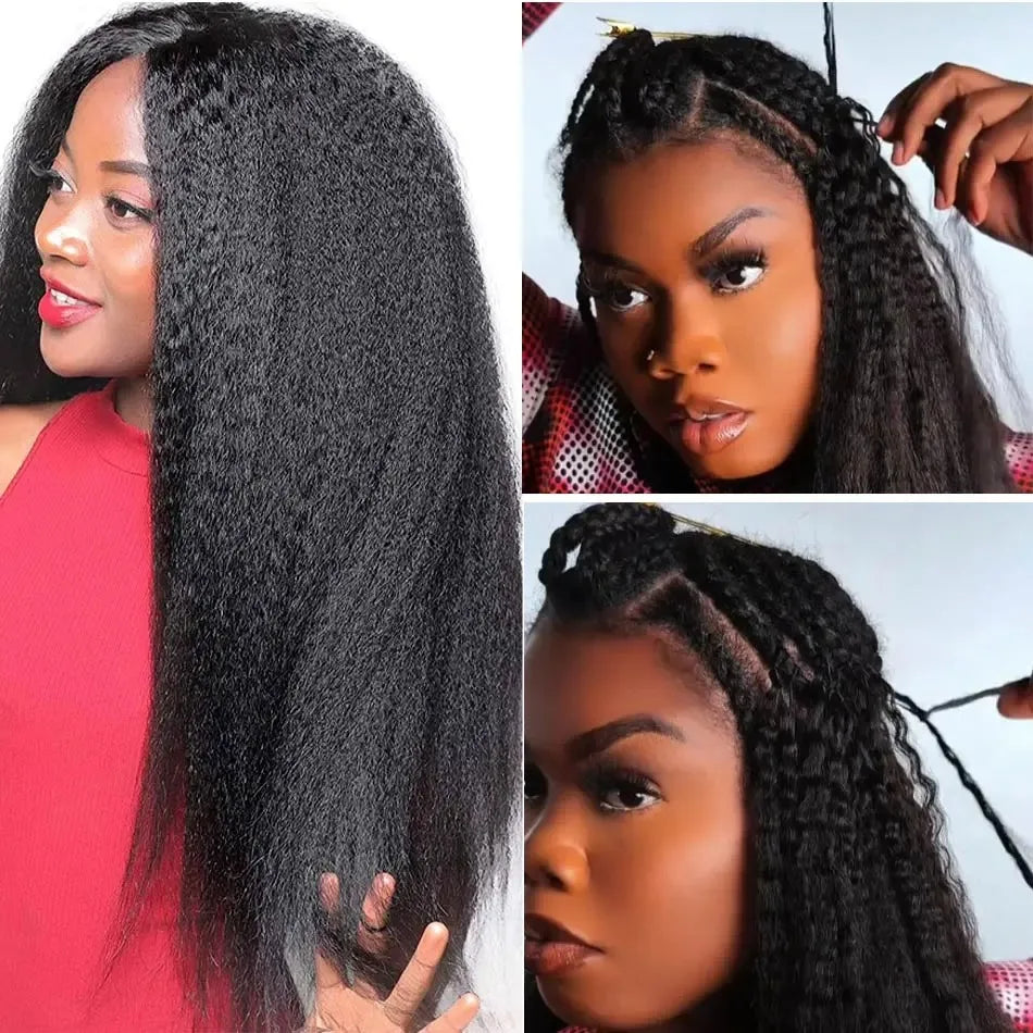 Kinky Straight Feather Crochet Human Hair Extensions | Knotless Boho Braids