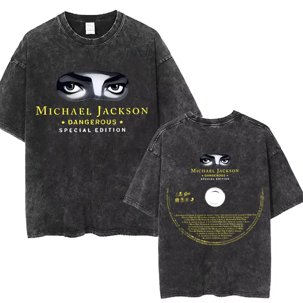 Washed Vintage Michael Jackson Thriller Graphic T-shirt Men Women Fashion Retro Gothic Rock Tshirt Men's Punk Oversized T Shirts