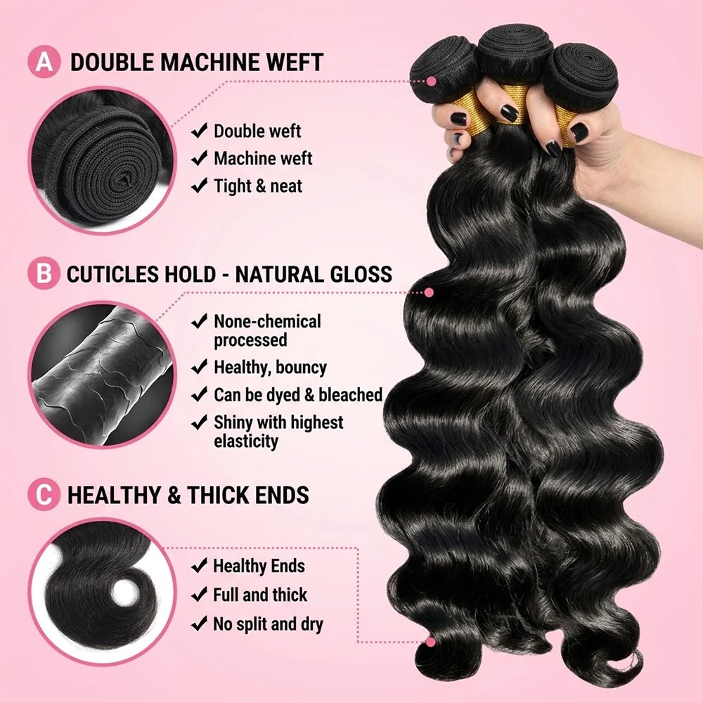 30 40Inch 3 4 Bundle Loose Body Wave Bundles Real Unprocessed Human Hair 16A Raw Hair Bundles Extensions Brazilian Natural Black