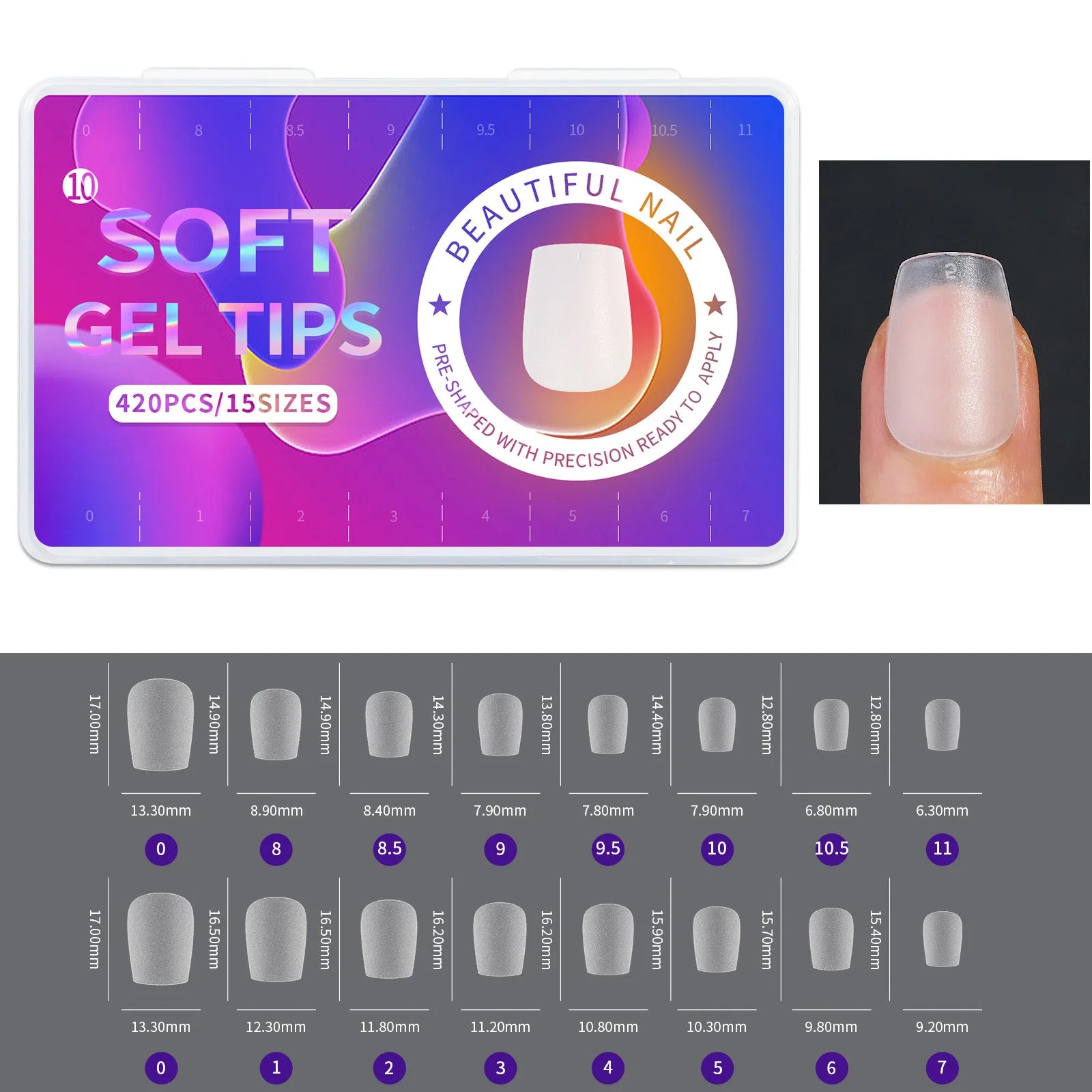 420pcs/box Frosted Version False Nails Press On Acrylic Nails Almond Mixed Size Short Style Ultra Thin Traceless Nail Tips