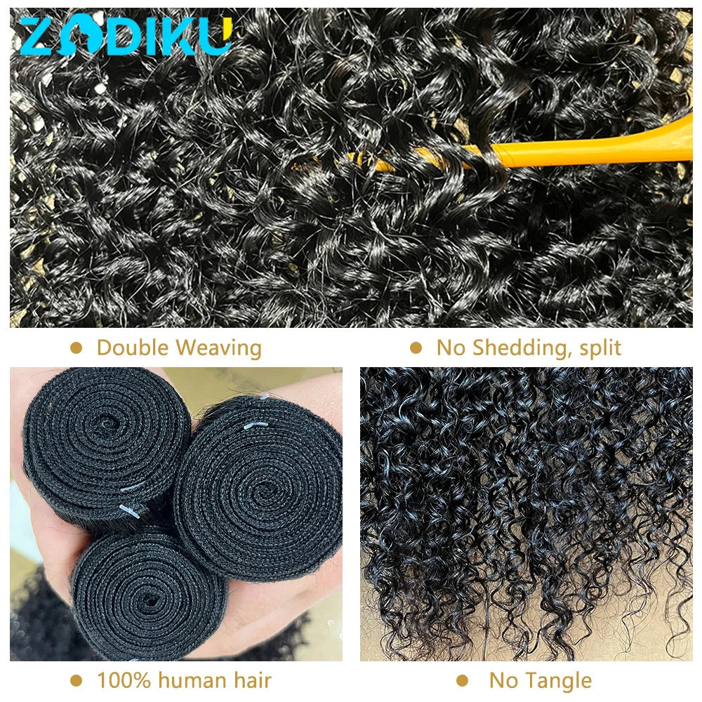 Kinky Curly Hair Bundles 100% Human Hair Raw Hair Bundles With 4X4 Closure Burmese Curly Hair Bundles Human Hair With Closure 3/4PCS 12-32Inch Soft Thick No Shedding Unprocessed Virgin Human Hair Bundles With Closure Hair Wea