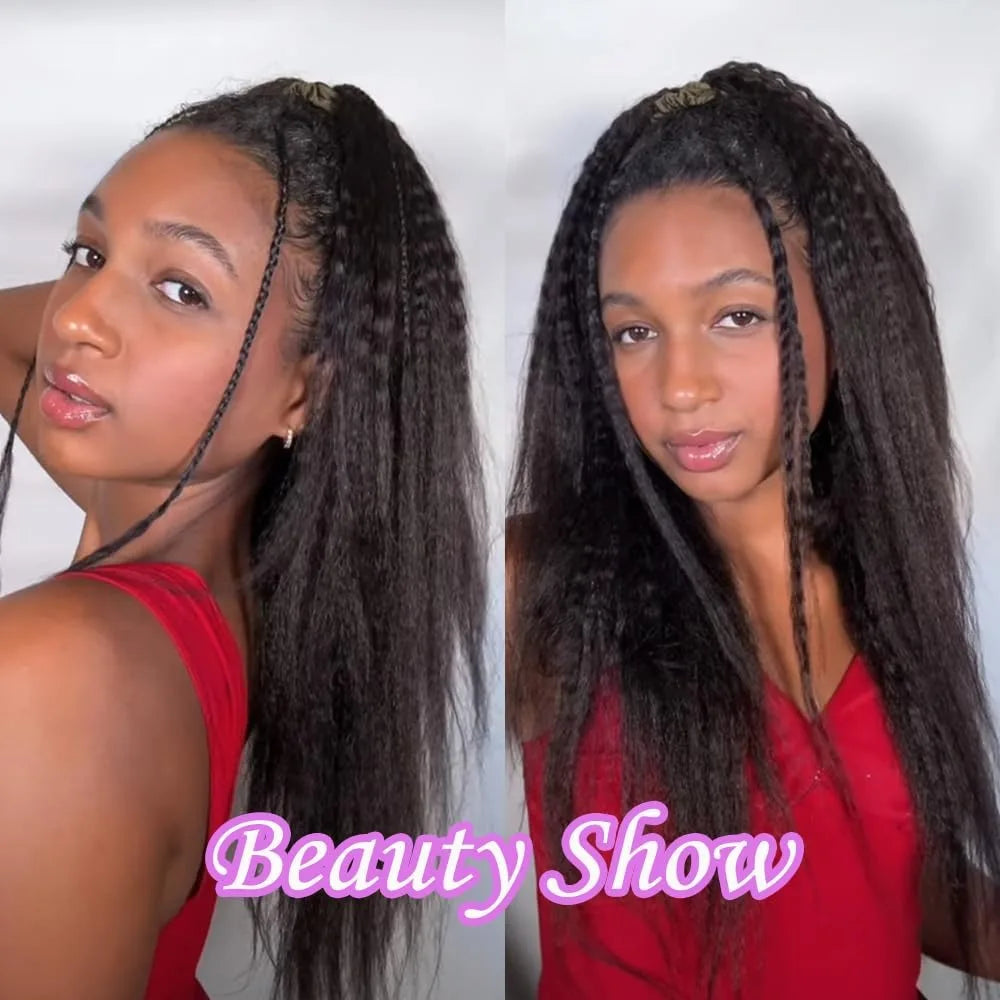 Kinky Straight Feather Crochet Human Hair Extensions | Knotless Boho Braids
