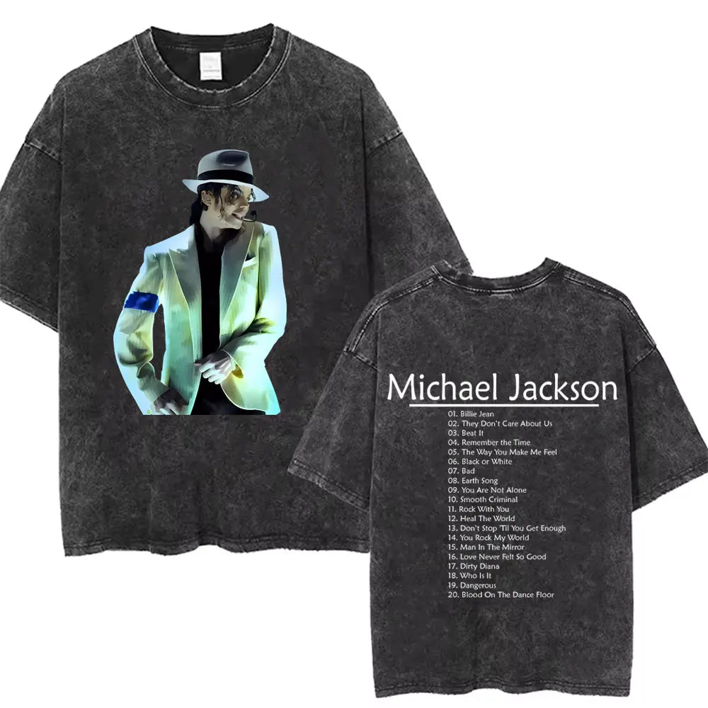Washed Vintage Michael Jackson Thriller Graphic T-shirt Men Women Fashion Retro Gothic Rock Tshirt Men's Punk Oversized T Shirts