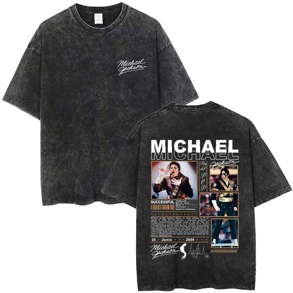 Washed Vintage Michael Jackson Face Graphic T-shirt Men Women Classic Retro Gothic Rock T Shirts Male Hip Hop Oversized T-shirts