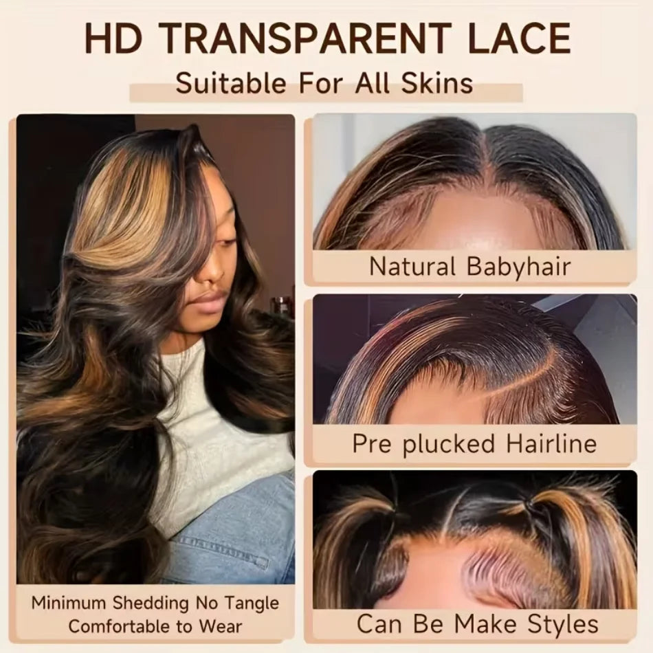 P1B30 Highlight Ombre Body Wave Human Hair Wigs 13X6 Hd Lace Frontal Wig 250 Density Brazilian 13X4 Lace Front Wigs Pre Plucked
