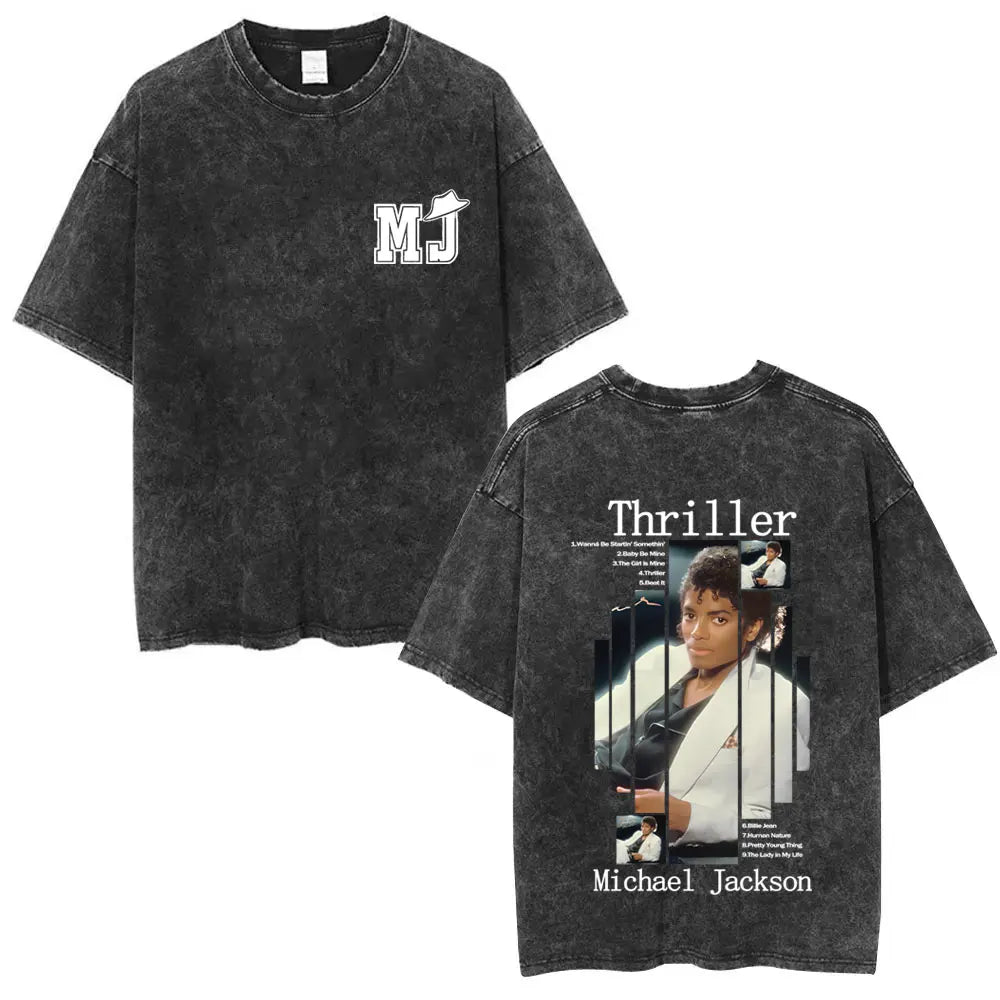 Washed Vintage Michael Jackson Face Graphic T-shirt Men Women Classic Retro Gothic Rock T Shirts Male Hip Hop Oversized T-shirts