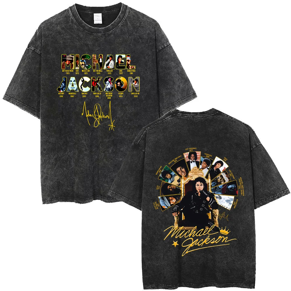 Washed Vintage Michael Jackson Thriller Graphic T-shirt Men Women Fashion Retro Gothic Rock Tshirt Men's Punk Oversized T Shirts