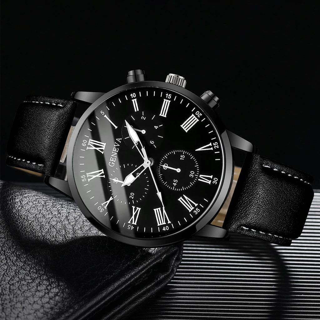 Fashion Men Business Watches Casual Leather Strap Mens Analog Quartz Watch Clock Gift Reloj Hombre（Without Box）